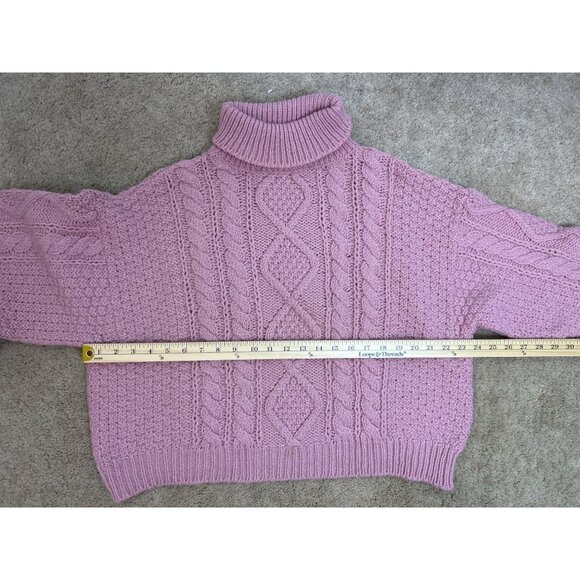 Vtg Laura Ashley Women's M/L Pink Cable Knit Turtleneck Sweater Chunky Boxy - Picture 9 of 11